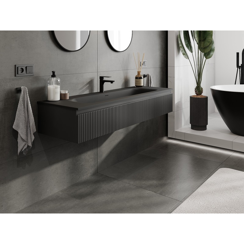 Mexen Rivel 140 cm vannas istabas skapis ar izlietni Vela, 1 atvilktne, rievots, matēti melns - 91A20-14023-1-BF71-W23M71