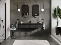 Mexen Rivel gabinete de baño 140 cm con lavabo Vela, 1 cajón, ranurado, negro mate - 91A20-14023-1-BF71-W23M71