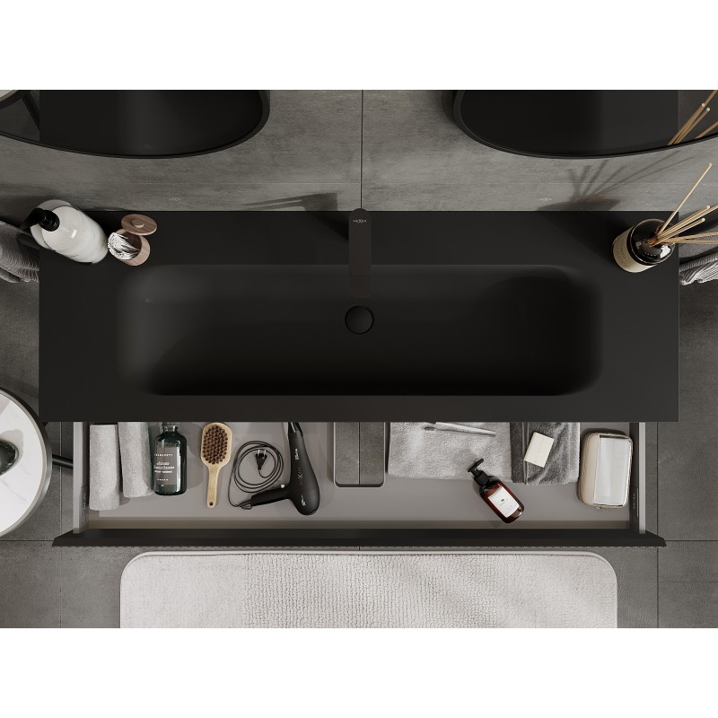 Mexen Rivel badkamerkast 140 cm met wastafel Vela, 1 lade, gegroefd, zwart mat - 91A20-14023-1-BF71-W23M71