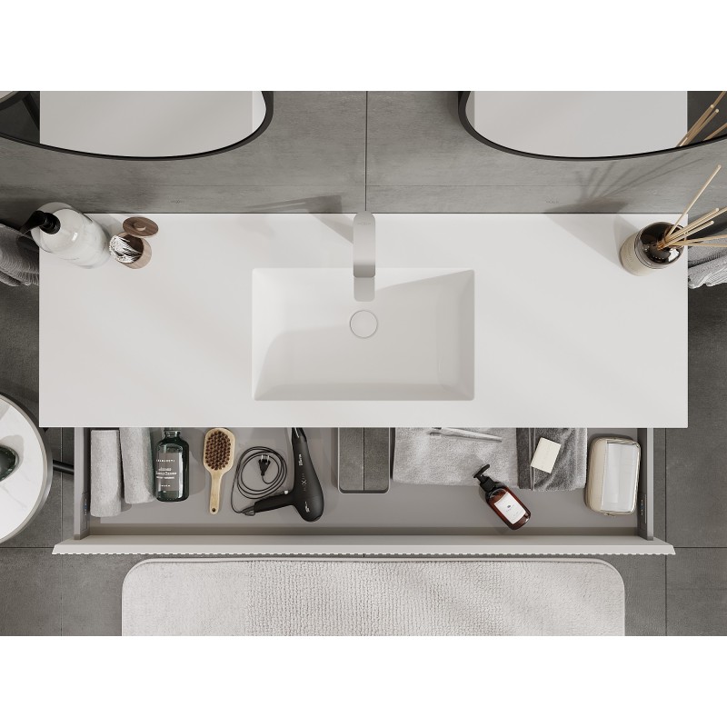 Mexen Rivel meuble de salle de bain 140 cm avec lavabo Otis, 1 tiroir, rainuré, blanc mat - 91A20-14023-1-BF01-W18M01