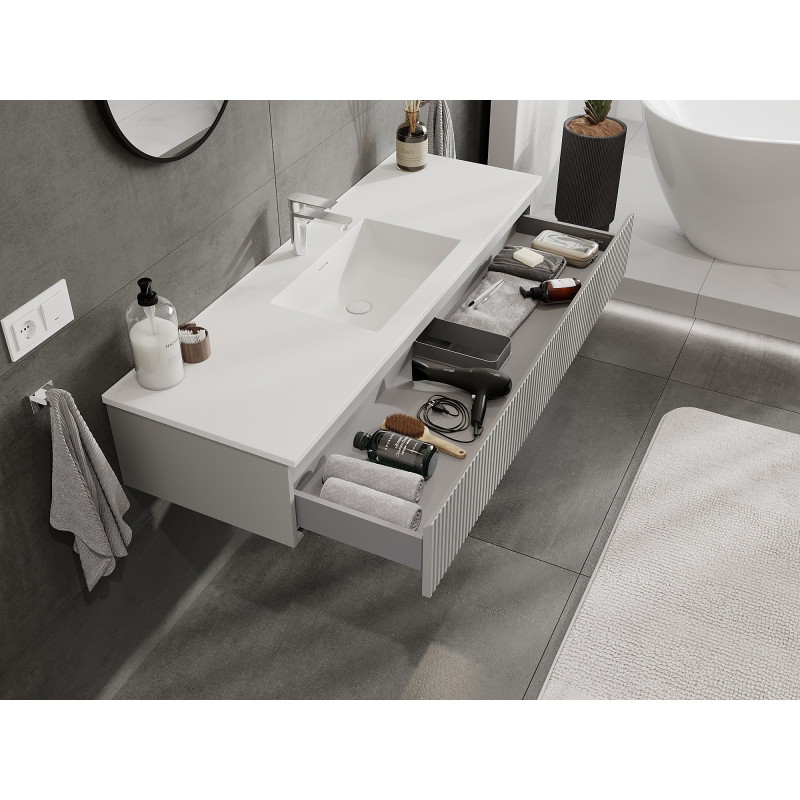 Mexen Rivel badkamerkast 140 cm met wastafel Otis, 1 lade, geribbeld, grijs mat/wit mat - 91A20-14023-1-BF62-W18M01