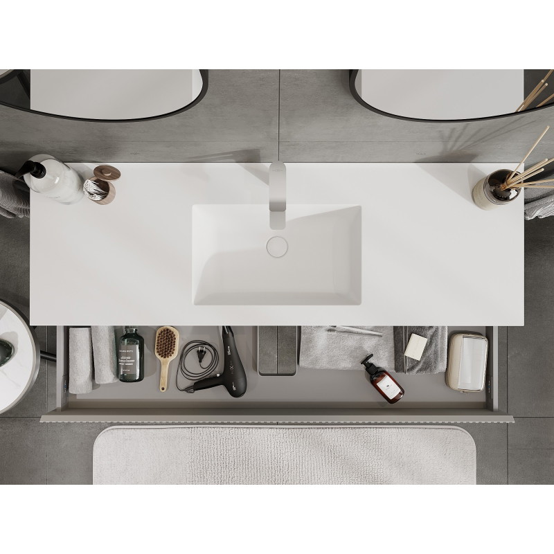 Mexen Rivel badkamerkast 140 cm met wastafel Otis, 1 lade, geribbeld, grijs mat/wit mat - 91A20-14023-1-BF62-W18M01