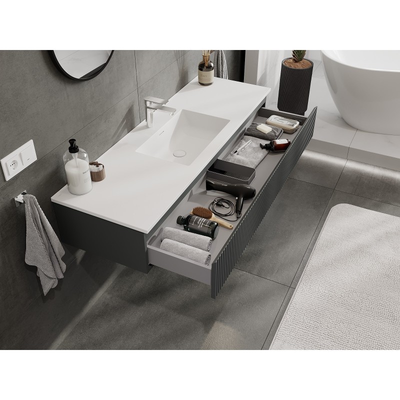 Mexen Rivel armario de baño de 140 cm con lavabo Otis, 1 cajón, acanalado, grafito mate/blanco mate - 91A20-14023-1-BF66-W18M0