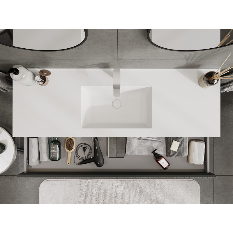 Mexen Rivel bathroom cabinet 140 cm with sink Otis, 1 drawer, fluted, matte graphite/white matte - 91A20-14023-1-BF66-W18M0