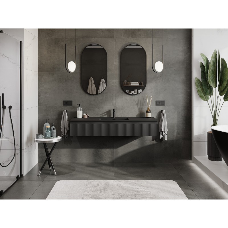 Mexen Rivel armario de baño 140 cm con lavabo Otis, 1 cajón, ranurado, negro mate - 91A20-14023-1-BF71-W18M71