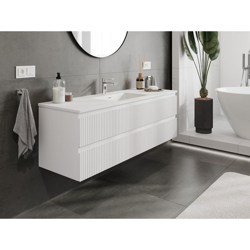 Mexen Rivel vannitoakapp 140 cm Otis valamu, 2 sahtlit, sooniline, valge matt - 91A20-14047-2-BFF01-W18M01
