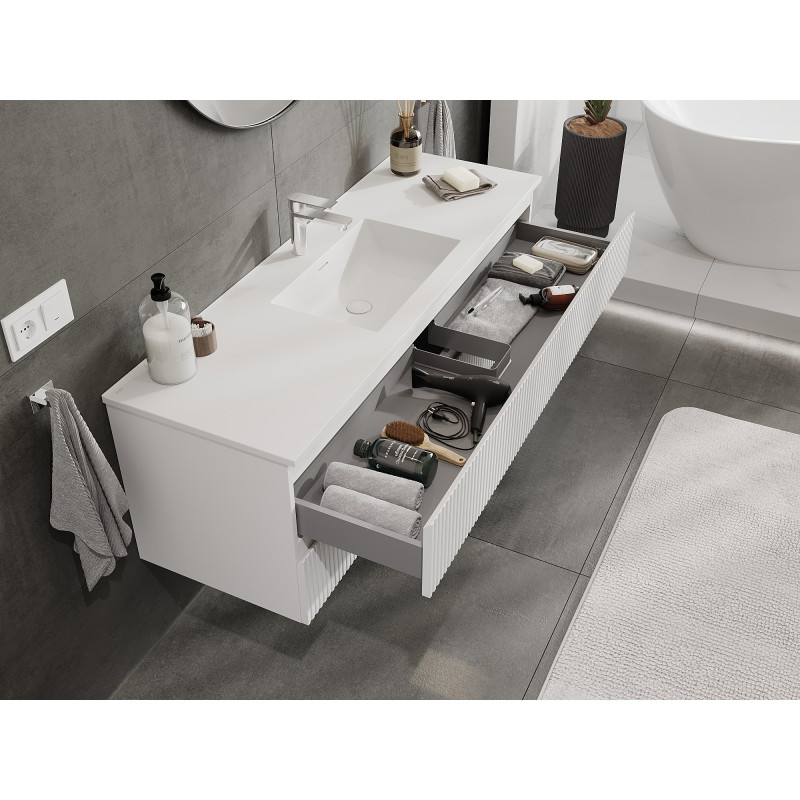Mexen Rivel vannitoakapp 140 cm Otis valamu, 2 sahtlit, sooniline, valge matt - 91A20-14047-2-BFF01-W18M01