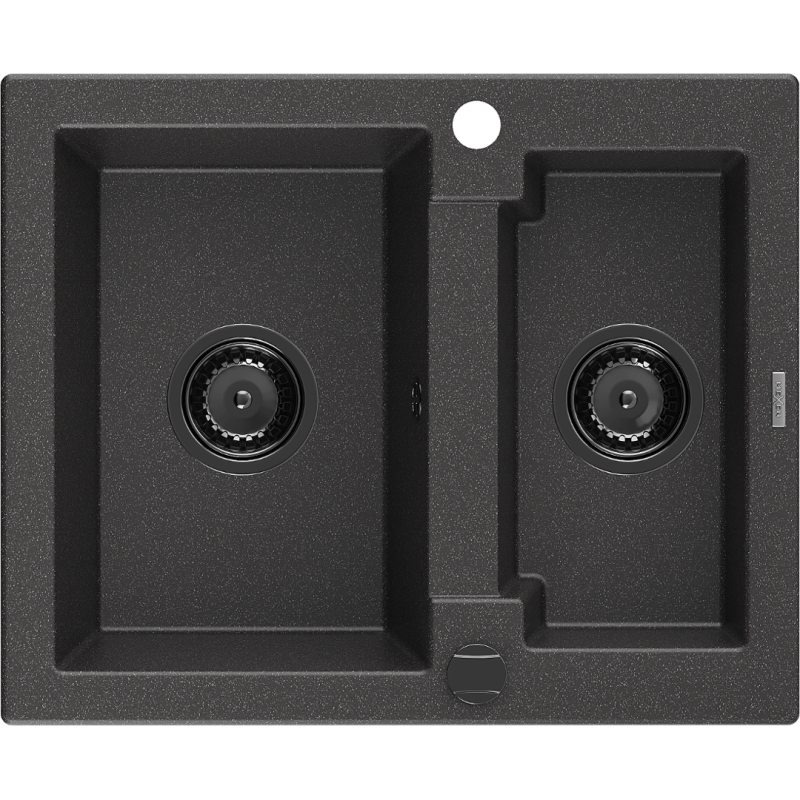 Mexen Carlos fregadero de granito de 1,5 senos 582 x 475 mm, negro moteado, sifón negro - 6518581500-76-B
