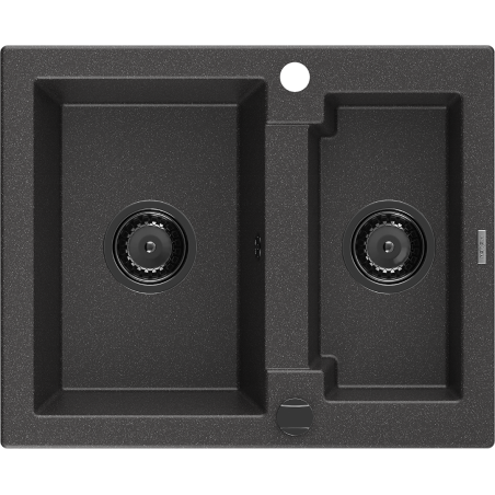 Mexen Carlos évier en granit 1,5 bac 582 x 475 mm, noir moucheté, siphon noir - 6518581500-76-B