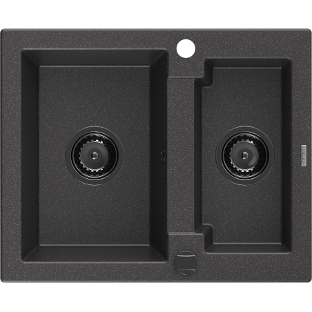 Mexen Carlos lava-louça em granito de 1,5 bacia 582 x 475 mm, preto salpicado, sifão preto - 6518581500-76-B