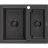 Mexen Carlos fregadero de granito de 1,5 senos 582 x 475 mm, negro moteado, sifón negro - 6518581500-76-B