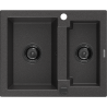 Mexen Carlos Granitspüle 1,5-Kammer 582 x 475 mm, schwarz gesprenkelt, schwarzer Siphon - 6518581500-76-B