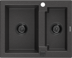 Mexen Carlos granite sink 1.5-bowl 582 x 475 mm, black speckled, black siphon - 6518581500-76-B