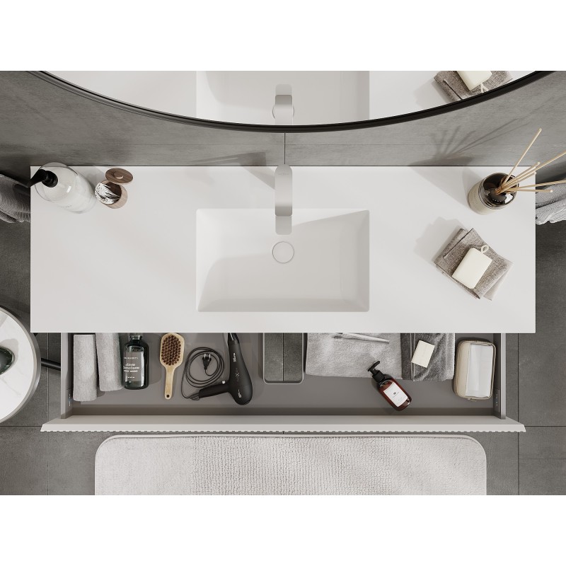 Mexen Rivel Badezimmer-Unterschrank 140 cm mit Waschbecken Otis, 2 Schubladen, gerillt, weiß matt - 91A20-14047-2-BFF01-W18M01