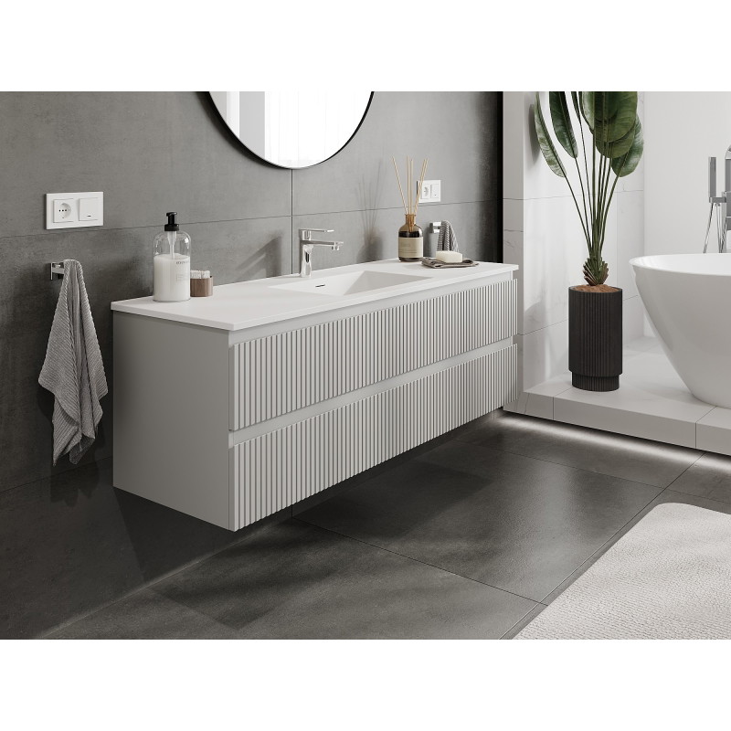 Mexen Rivel vannitoakapp 140 cm valamu Otis, 2 sahtlit, soonikuga, hall matt/valge matt - 91A20-14047-2-BFF62-W18M0