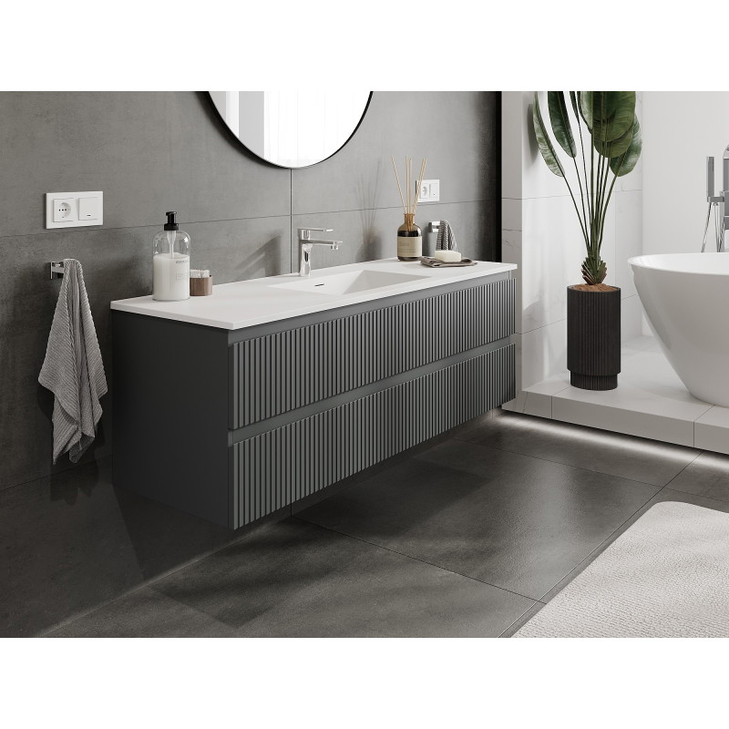 Mexen Rivel 140 cm vannitoa kapp valamu Otis, 2 sahtlit, soonitud, grafiit matt/valge matt - 91A20-14047-2-BFF66-W18M