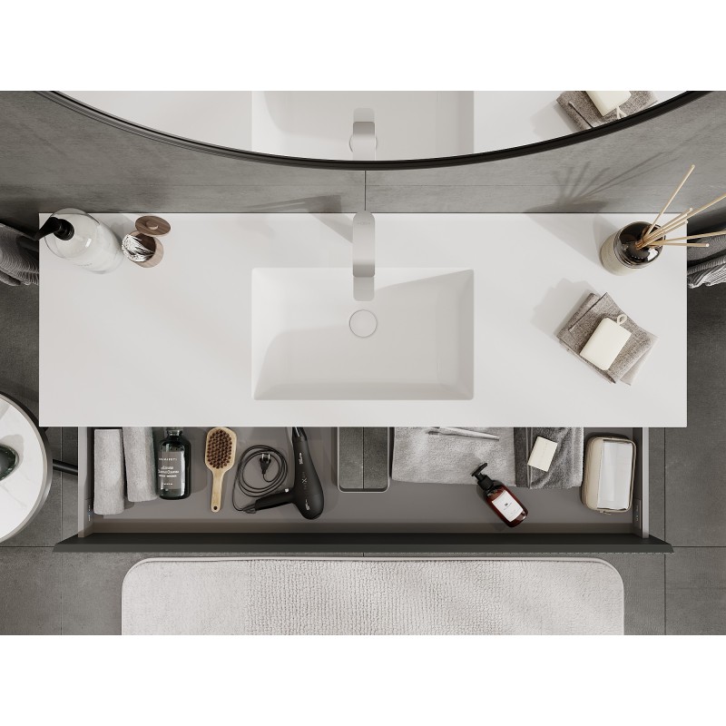 Mexen Rivel meuble de salle de bain 140 cm avec lavabo Otis, 2 tiroirs, rainuré, graphite mat/blanc mat -