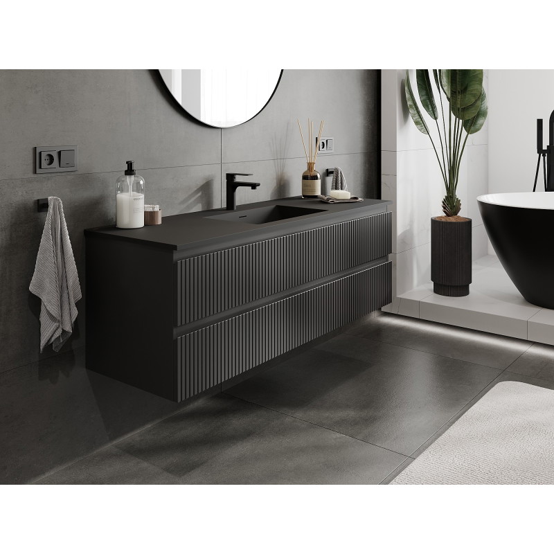 Mexen Rivel vannitoakapp 140 cm valamu Otisega, 2 sahtlit, sooniline, must matt - 91A20-14047-2-BFF71-W18M71