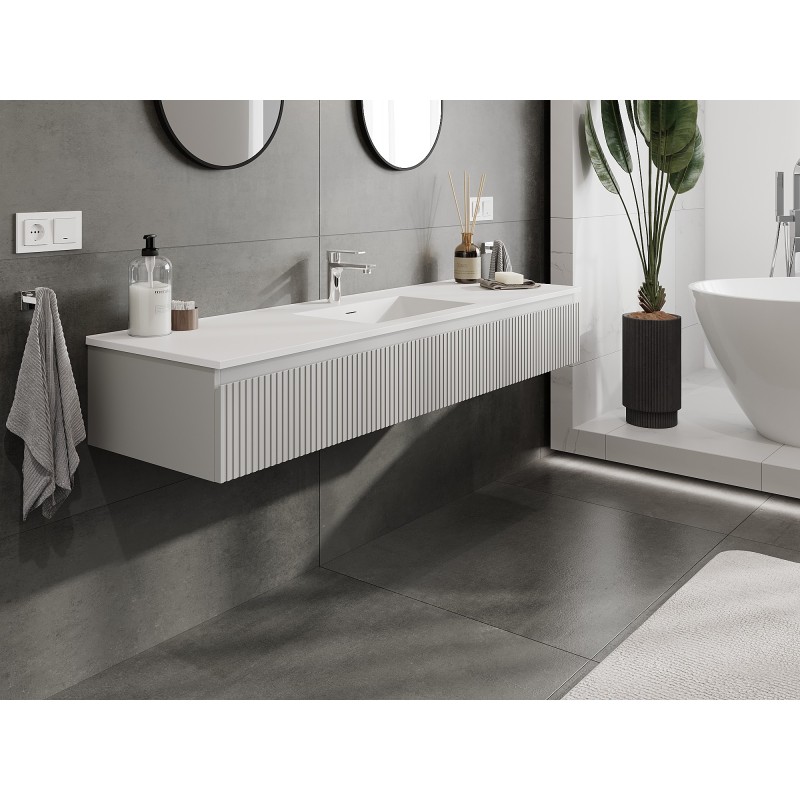 Mexen Rivel szafka łazienkowa 160 cm z umywalką Otis, 1 szuflada, ryflowana , szara mat/biała mat - 91A20-16023-1-BF62-W18M01