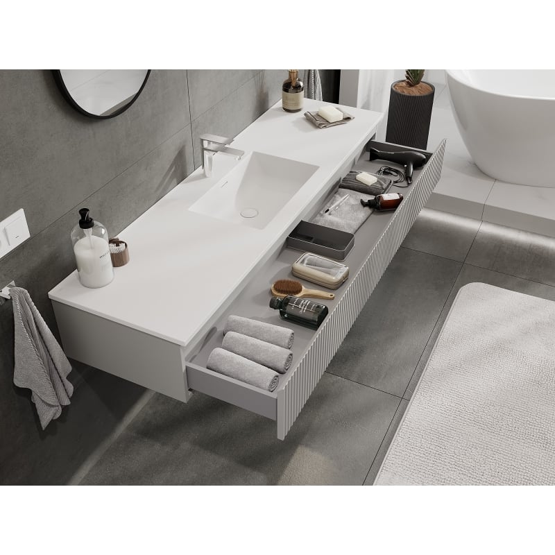 Mexen Rivel 160 cm Bathroom Cabinet with Otis Sink, 1 Drawer, Fluted, Grey Matte/White Matte - 91A20-16023-1-BF62-W18M01
