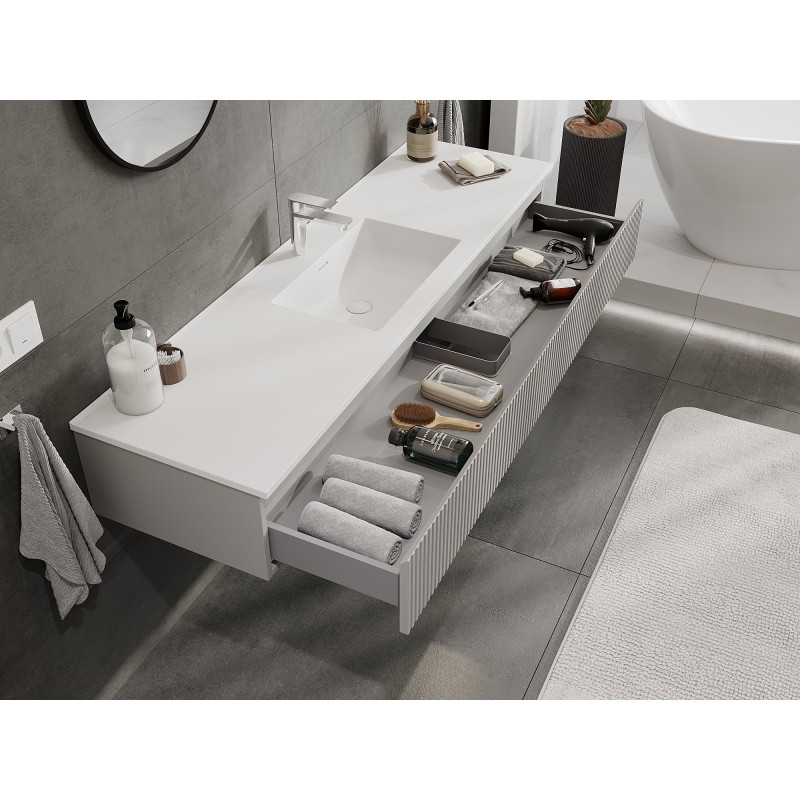 Mexen Rivel badkamerkast 160 cm met wastafel Otis, 1 lade, geribbeld, grijs mat/wit mat - 91A20-16023-1-BF62-W18M01