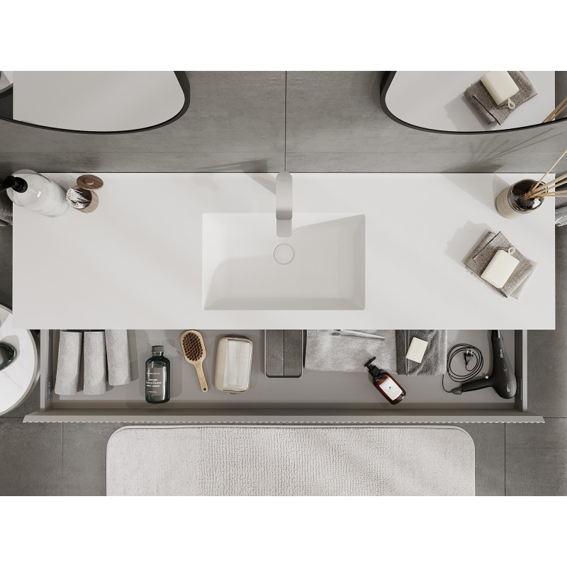 Mexen Rivel armario de baño de 160 cm con lavabo Otis, 1 cajón, estriado, gris mate/blanco mate - 91A20-16023-1-BF62-W18M01