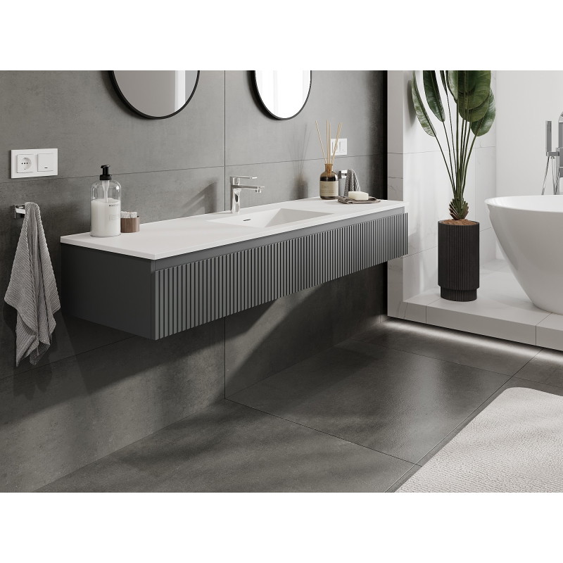Mexen Rivel 160 cm bathroom cabinet with sink Otis, 1 drawer, grooved, matte graphite/white matte - 91A20-16023-1-BF66-W18M0