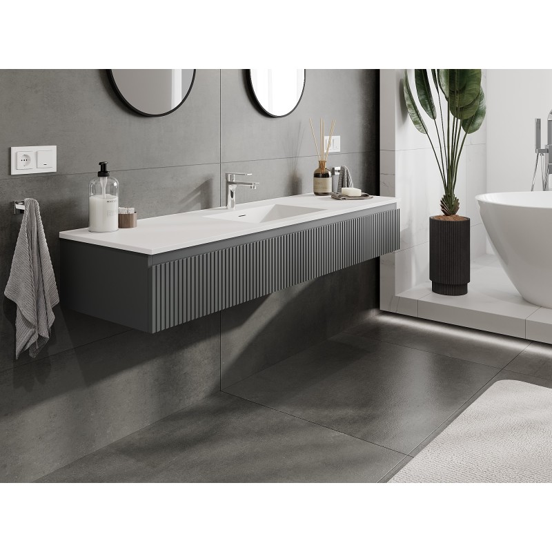 Mexen Rivel badkamerkast 160 cm met wastafel Otis, 1 lade, gegroefd, grafiet mat/wit mat - 91A20-16023-1-BF66-W18M0