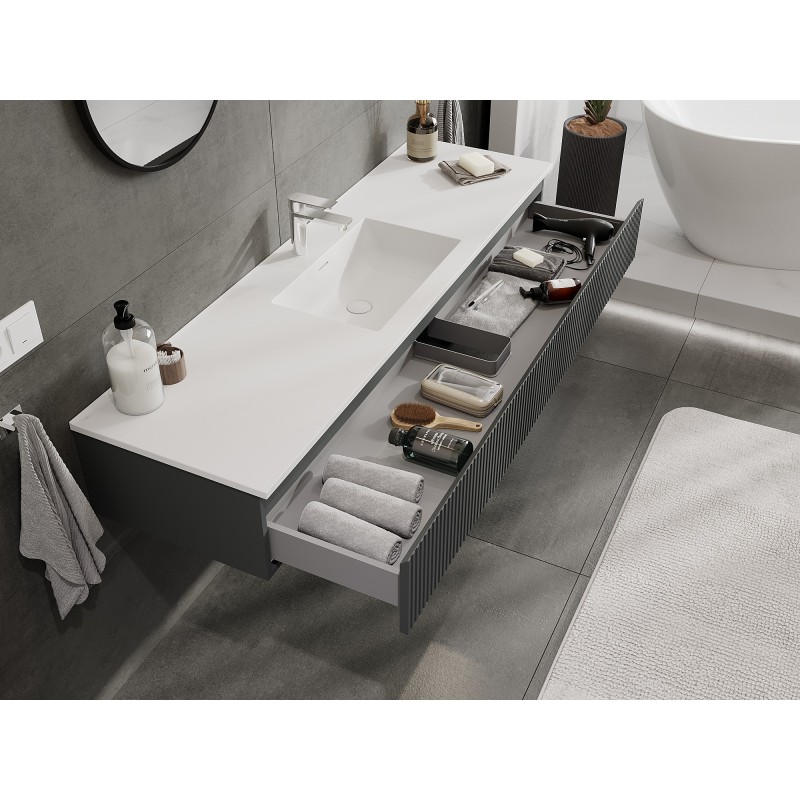 Mexen Rivel mobile bagno 160 cm con lavabo Otis, 1 cassetto, scanalato, grafite opaco/bianco opaco - 91A20-16023-1-BF66-W18M0