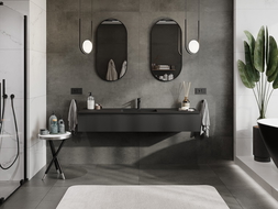 Mexen Rivel meuble de salle de bain 160 cm avec lavabo Otis, 1 tiroir, rainuré, noir mat - 91A20-16023-1-BF71-W18M71