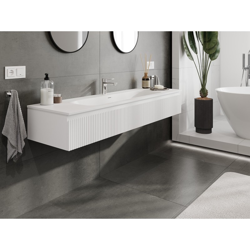 Mexen Rivel mobile da bagno 160 cm con lavabo Vela, 1 cassetto, scanalato, bianco opaco - 91A20-16023-1-BF01-W23M01