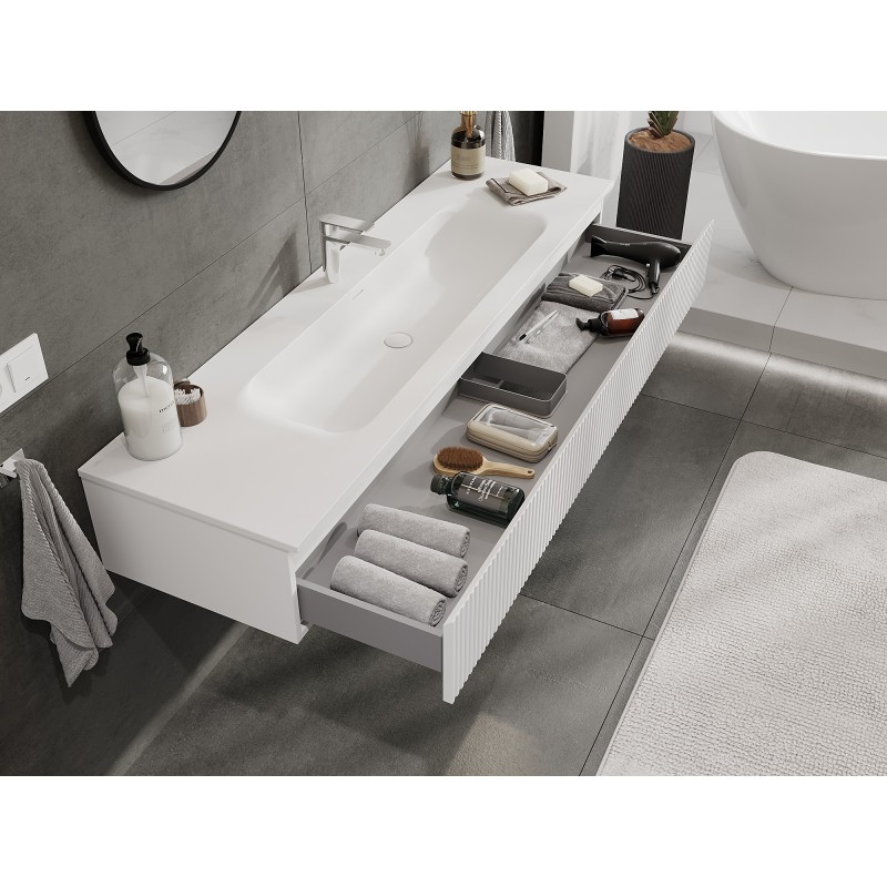 Mexen Rivel armario de baño 160 cm con lavabo Vela, 1 cajón, ranurado, blanco mate - 91A20-16023-1-BF01-W23M01