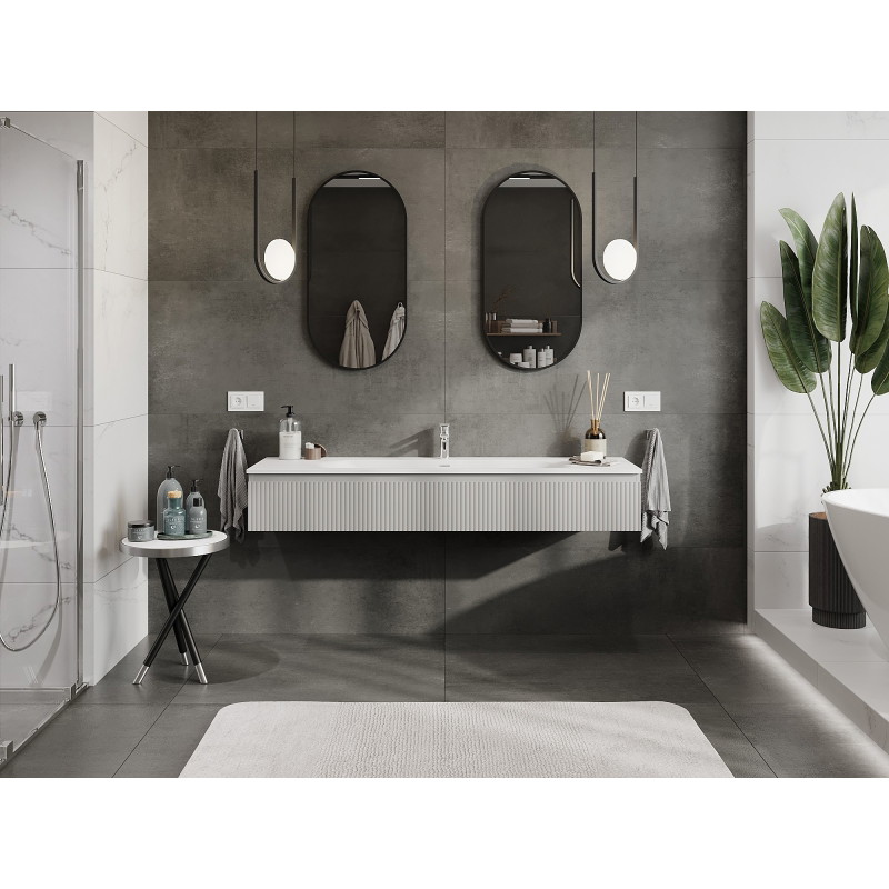 Mexen Rivel armario de baño de 140 cm con lavabo Vela, 1 cajón, ranurado, gris mate/blanco mate - 91A20-16023-1-BF62-W23M01