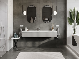 Mexen Rivel armario de baño 140 cm con lavabo Vela, 1 cajón, ranurado, gris mate/blanco mate - 91A20-16023-1-BF62-W23M01