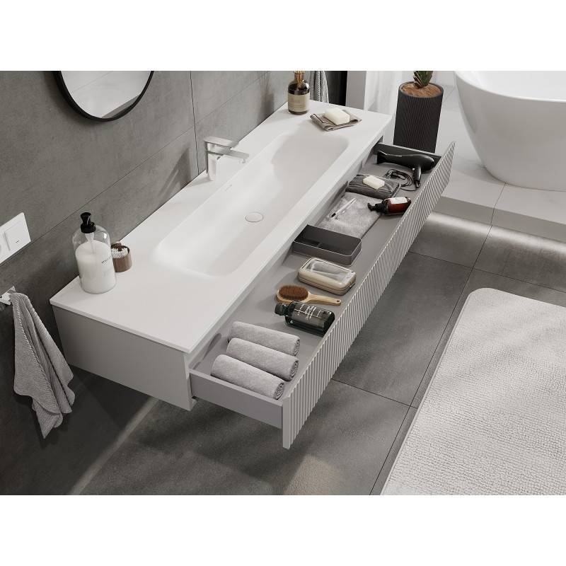 Mexen Rivel armario de baño de 140 cm con lavabo Vela, 1 cajón, ranurado, gris mate/blanco mate - 91A20-16023-1-BF62-W23M01