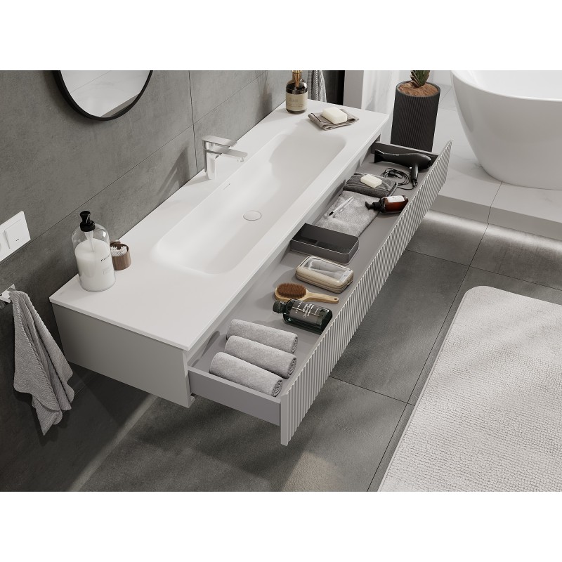 Mexen Rivel meuble de salle de bain 140 cm avec lavabo Vela, 1 tiroir, rainuré, gris mat/blanc mat - 91A20-16023-1-BF62-W23M01
