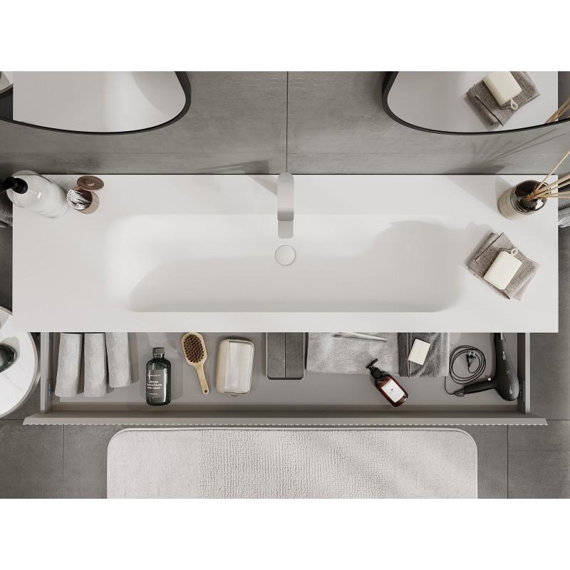 Mexen Rivel armario de baño de 140 cm con lavabo Vela, 1 cajón, ranurado, gris mate/blanco mate - 91A20-16023-1-BF62-W23M01