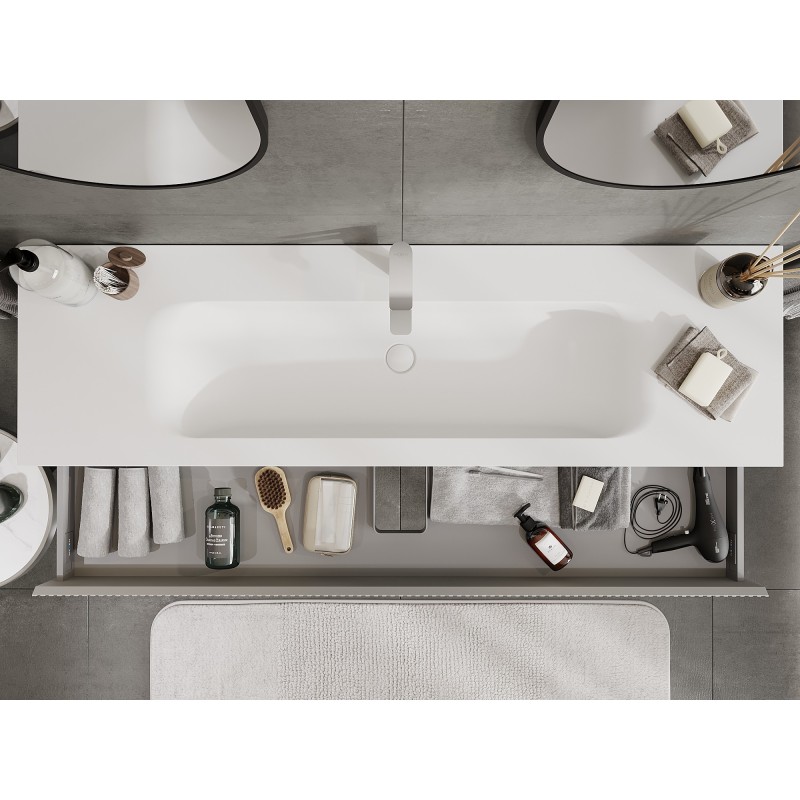 Mexen Rivel badkamerkast 140 cm met wastafel Vela, 1 lade, geribbeld, grijs mat/wit mat - 91A20-16023-1-BF62-W23M01