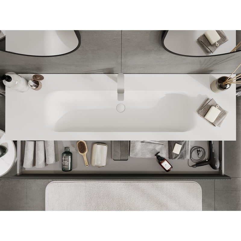 Mexen Rivel armário de casa de banho de 160 cm com lavatório Vela, 1 gaveta, canelada, grafite mate/branco mate -