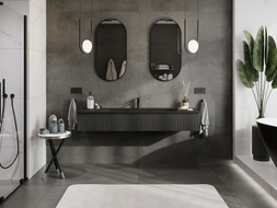 Mexen Rivel Badezimmerschrank 160 cm mit Waschbecken Vela, 1 Schublade, geriffelt, schwarz matt - 91A20-16023-1-BF71-W23M71
