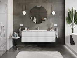 Mexen Rivel armario de baño de 160 cm con lavabo Otis, 2 cajones, acanalado, blanco mate - 91A20-16047-2-BFF01-W18M01