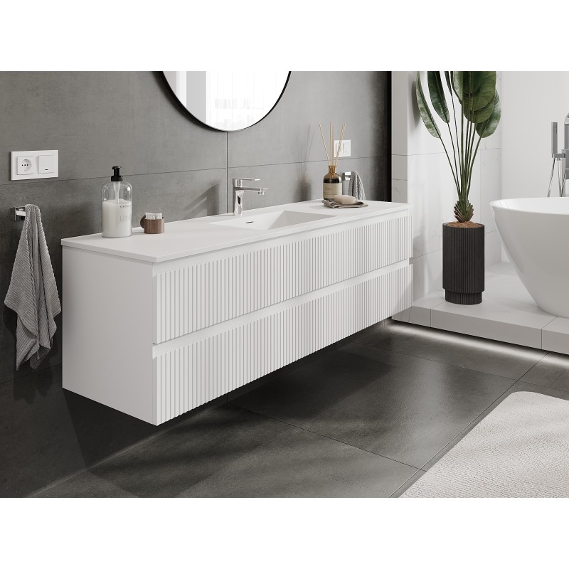 Mexen Rivel mobile da bagno 160 cm con lavabo Otis, 2 cassetti, scanalato, bianco opaco - 91A20-16047-2-BFF01-W18M01