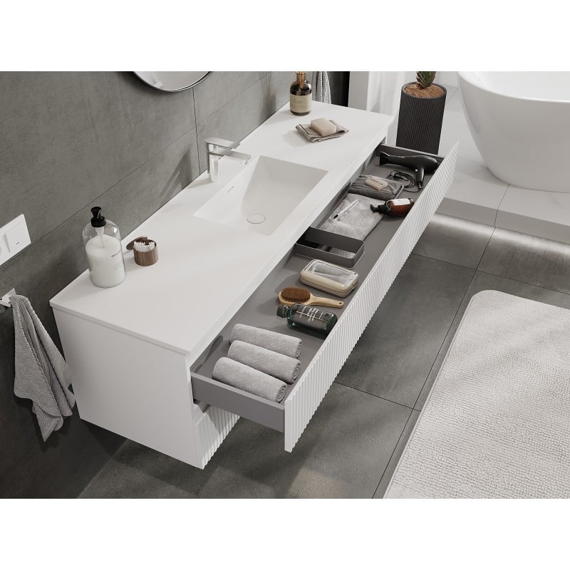 Mexen Rivel meuble de salle de bains 160 cm avec lavabo Otis, 2 tiroirs, rainuré, blanc mat - 91A20-16047-2-BFF01-W18M01