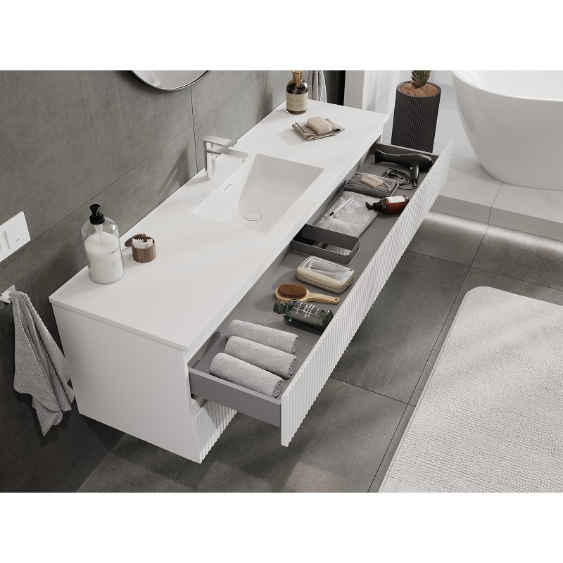 Mexen Rivel mobile da bagno 160 cm con lavabo Otis, 2 cassetti, scanalato, bianco opaco - 91A20-16047-2-BFF01-W18M01