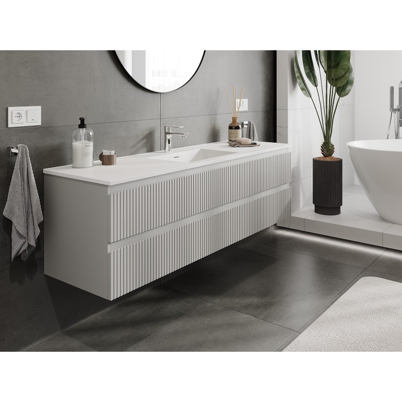 Mexen Rivel armadietto da bagno 160 cm con lavabo Otis, 2 cassetti, scanalato, grigio opaco/bianco opaco -