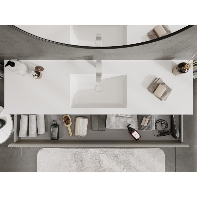 Mexen Rivel bathroom cabinet 160 cm with washbasin Otis, 2 drawers, fluted, gray matte/white matte - 91A20-16047-2-BFF62-W18M0