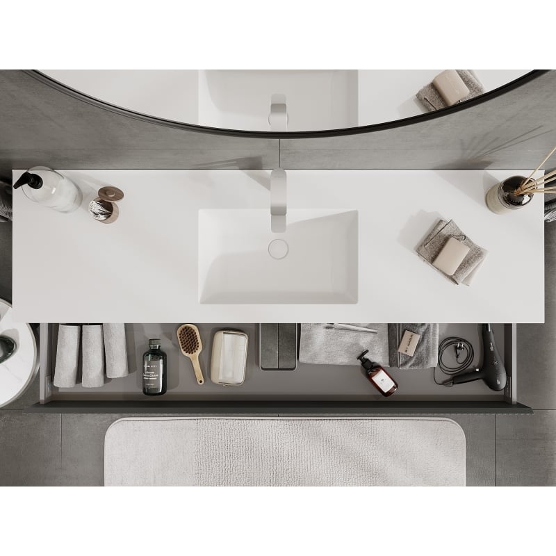 Mexen Rivel bathroom cabinet 160 cm with sink Otis, 2 drawers, fluted, graphite matte/white matte - 91A20-16047-2-BFF66-W18M