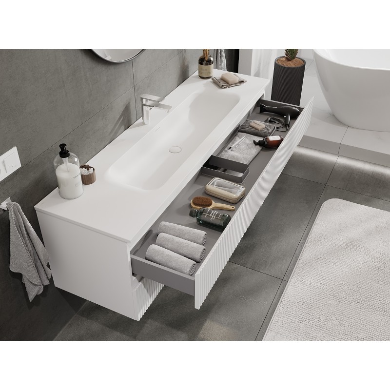 Mexen Rivel mobile da bagno 160 cm con lavabo Vela, 2 cassetti, scanalato, bianco opaco - 91A20-16047-2-BFF01-W23M01