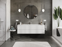 Mexen Rivel badrumsskåp 160 cm med handfat Vela, 2 lådor, räfflad, vit matt - 91A20-16047-2-BFF01-W23M01