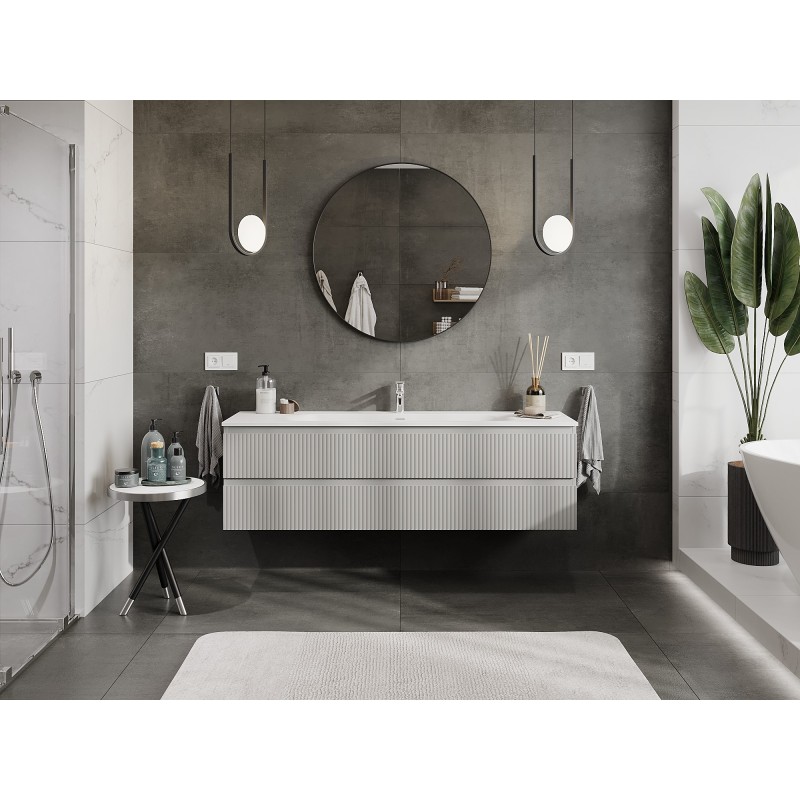 Mexen Rivel armario de baño 160 cm con lavabo Vela, 2 cajones, acanalado, gris mate/blanco mate - 91A20-16047-2-BFF62-W23M0
